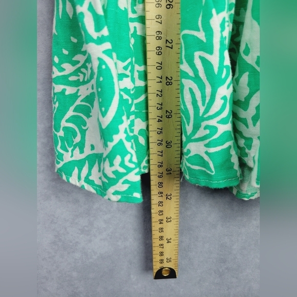Zara Linen Long Sleeve Flirty Tropical Green Ruffled Linen Cotton Dress SIZE S - Picture 7 of 11